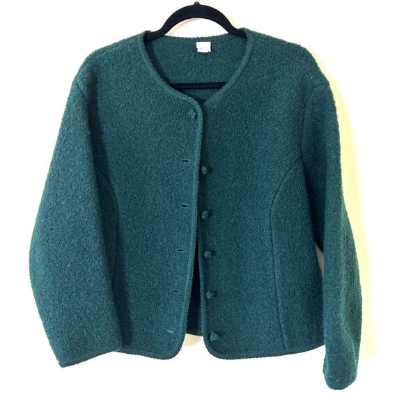 Vintage Lands End Cardigan Sweater Womens 10‎ Green 100% Wool Toggle jacket - Picture 1 of 9